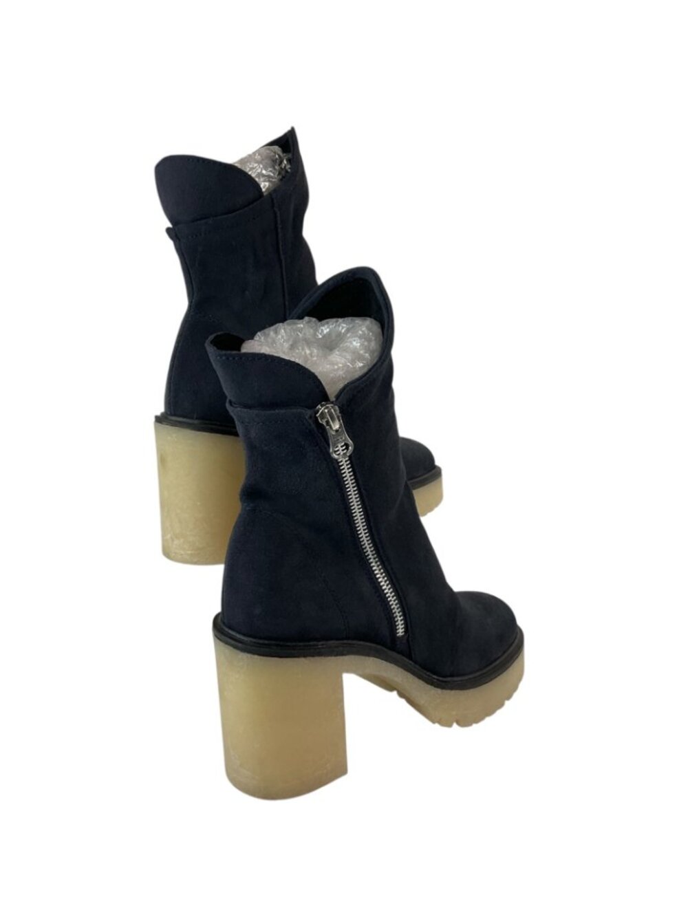 Free People Boots Womens Sz 37.5 Navy Jack Zip Suede Leather Chunk Sole New $198 - Picture 4 of 12